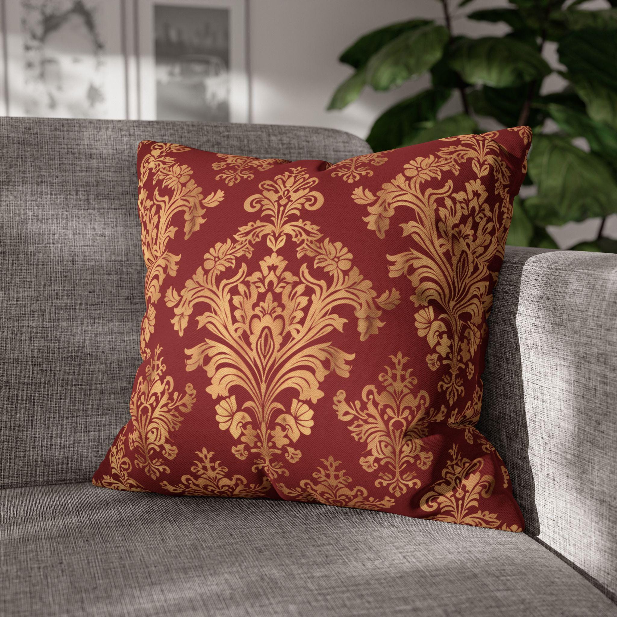 Luxurious Damask Pillow Cover | Gold  Motif on Red | Elegant Home Decor