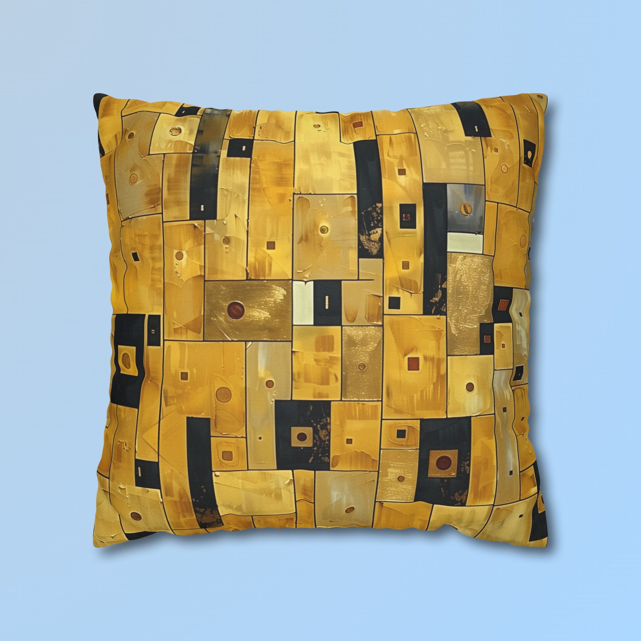Cubism Pillow Cover: Gold Amber Mosaic, Modern Art Cushion