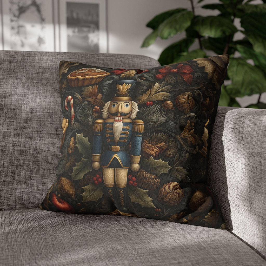 William Morris Nutcracker Pillow Cover: Woodland Holly & Pinecone Holiday Design