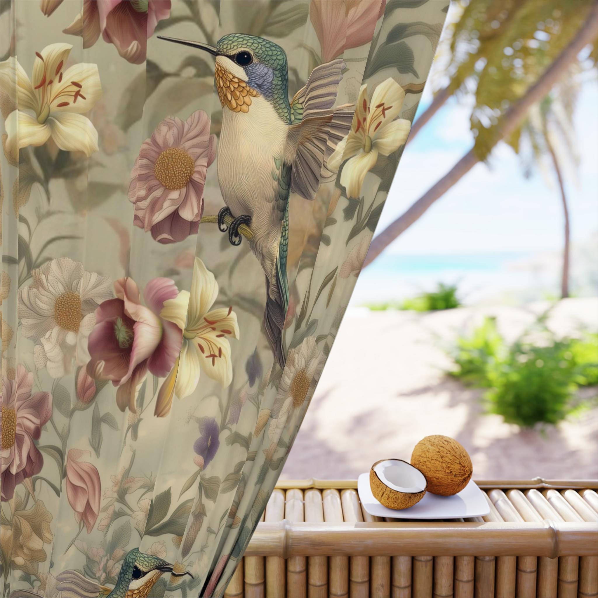 Vintage Style Hummingbird Blackout Curtain Panel: William Morris Inspired  Floral Window Treatment