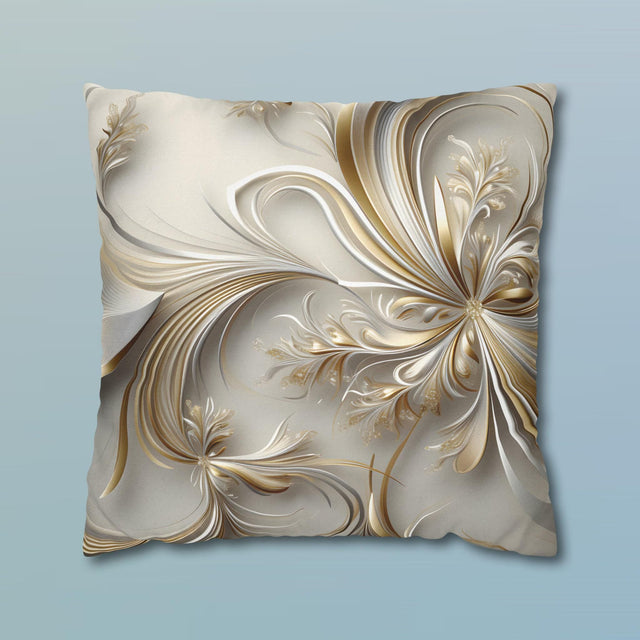 3D Rendered Elegant Christmas Ribbon Pattern Pillow Cover: Pale Gold and Silver Shimmer