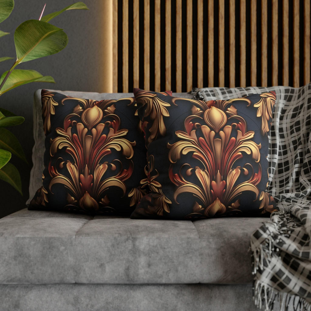 Baroque Fleur-de-Lis Pillow Cover: Gold & Burgundy Floral Design