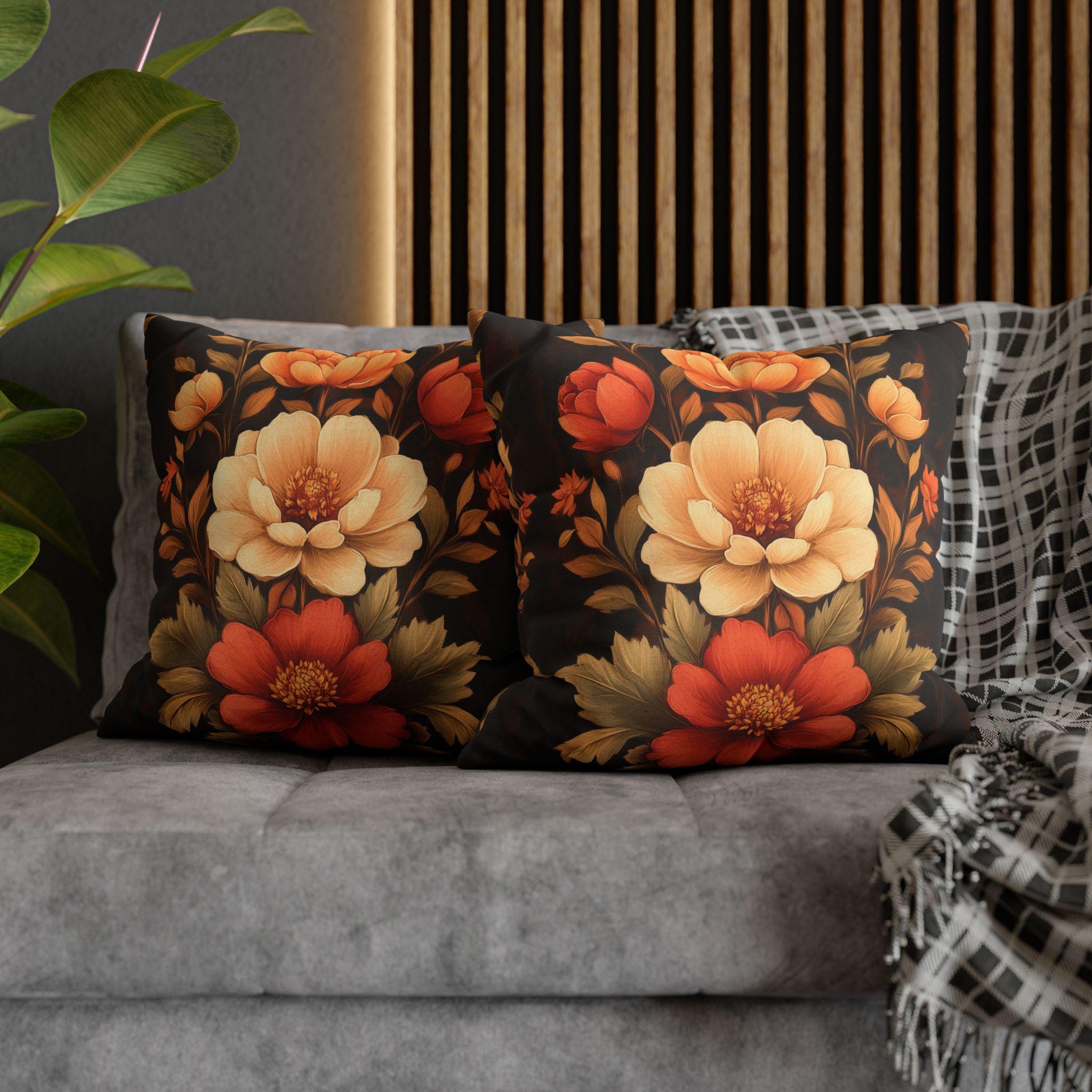 Peony Pillow Cover: Autumn Floral in Warm Rustic Colors