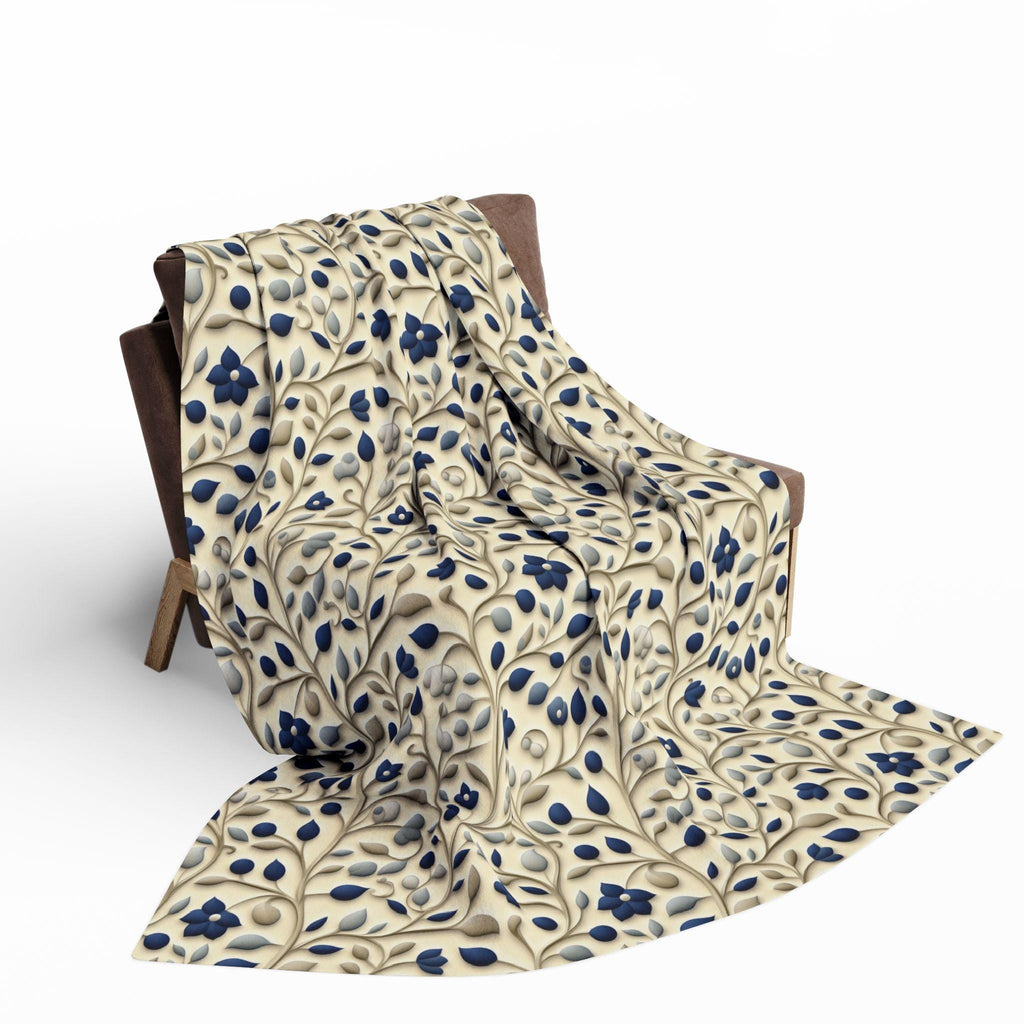 William Morris Fleece Throw: Navy Botanical Arts and Crafts Blanket
