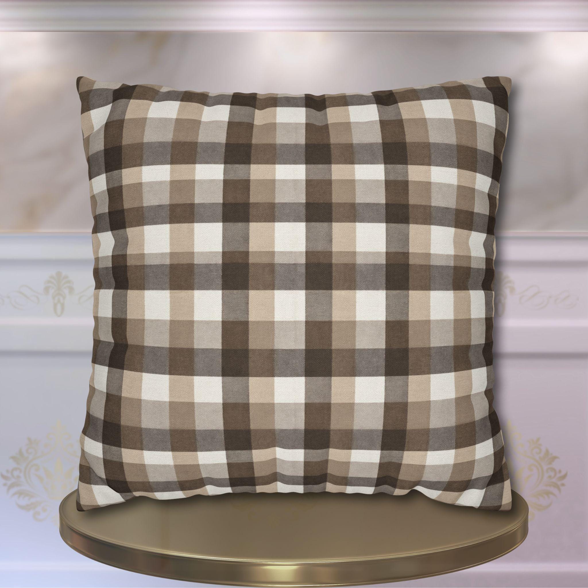 Neutral Brown Gingham Plaid Pillow Cover: Farmhouse Buffalo Check Accent