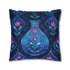 Folk Art Pillow Cover: Blue Vase, Pink Floral Watercolor Design