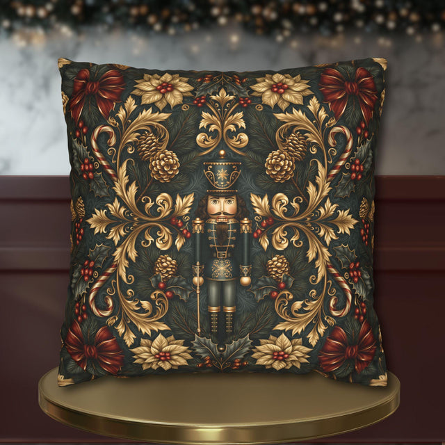 William Morris Christmas Nutcracker Pillow Cover: Vintage Style Gold and Green, Botanical Holiday Decor