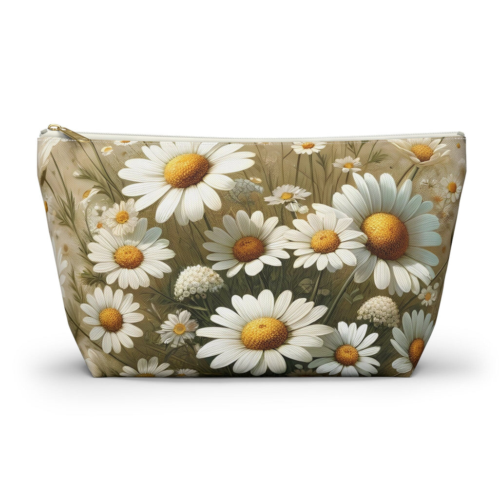 Wild Daisies Accessory Pouch with T-Bottom Floral Design in Large & Small Sizes, Gift for Mom, Gift for Her