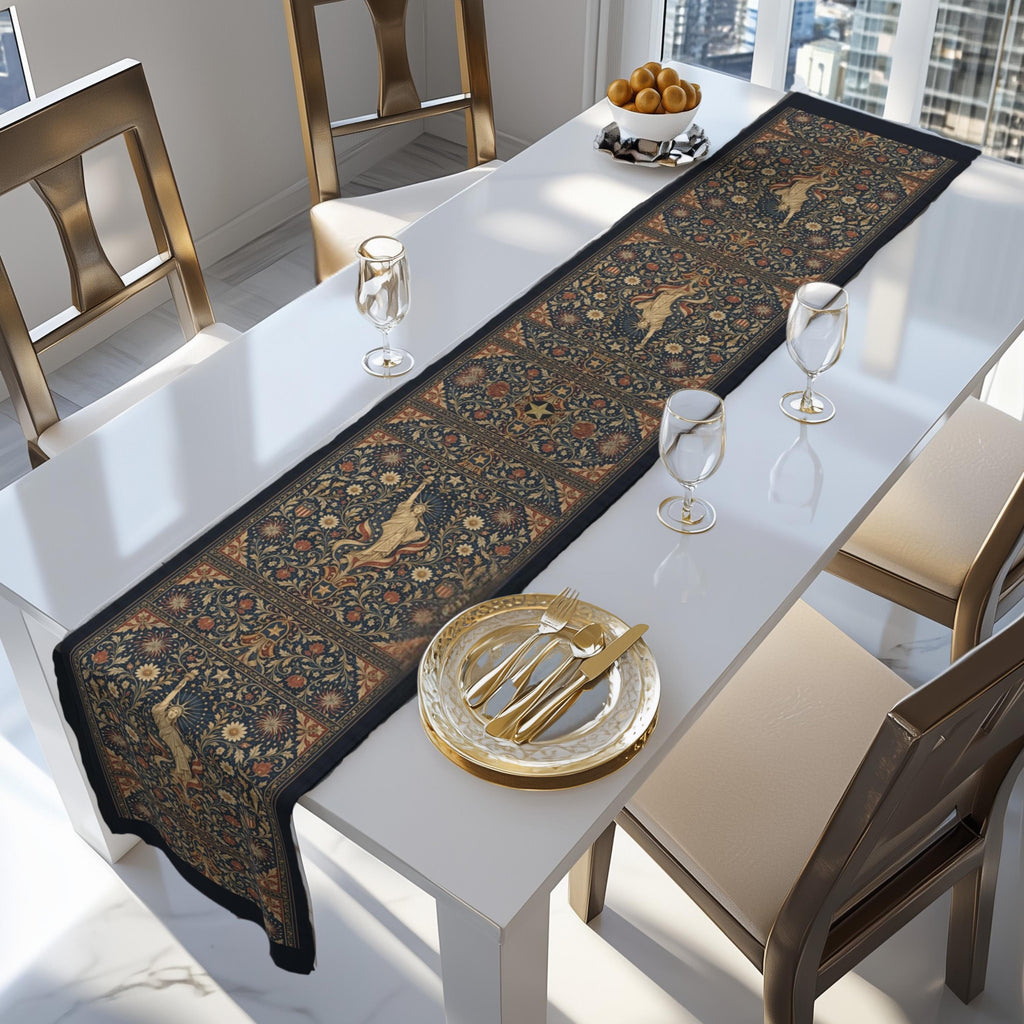 Patriotic Table Runner: Americana Statue of Liberty Botanical Design