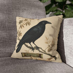 Halloween Crow Pillow Cover: Vintage Style Scientific Bird Illustration