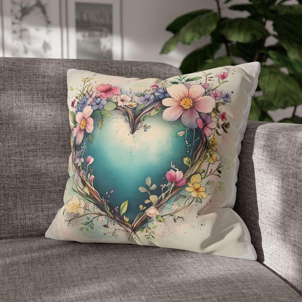 Romantic Floral Heart Wreath Pillowcase: Whimsical Square Cushion Cover for Home Decor & Gifts