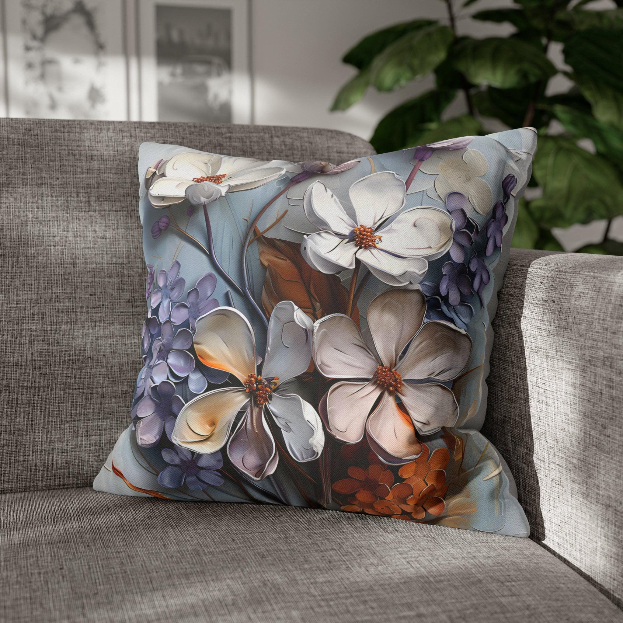 Floral Pillow Cover: Vintage Oil Painting Style, Lilac Blossoms