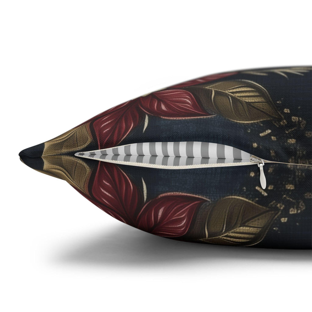 Sophisticated Holiday Pillow Cover | Golden Poinsettia and Snowflake Design | Denim Blue Background