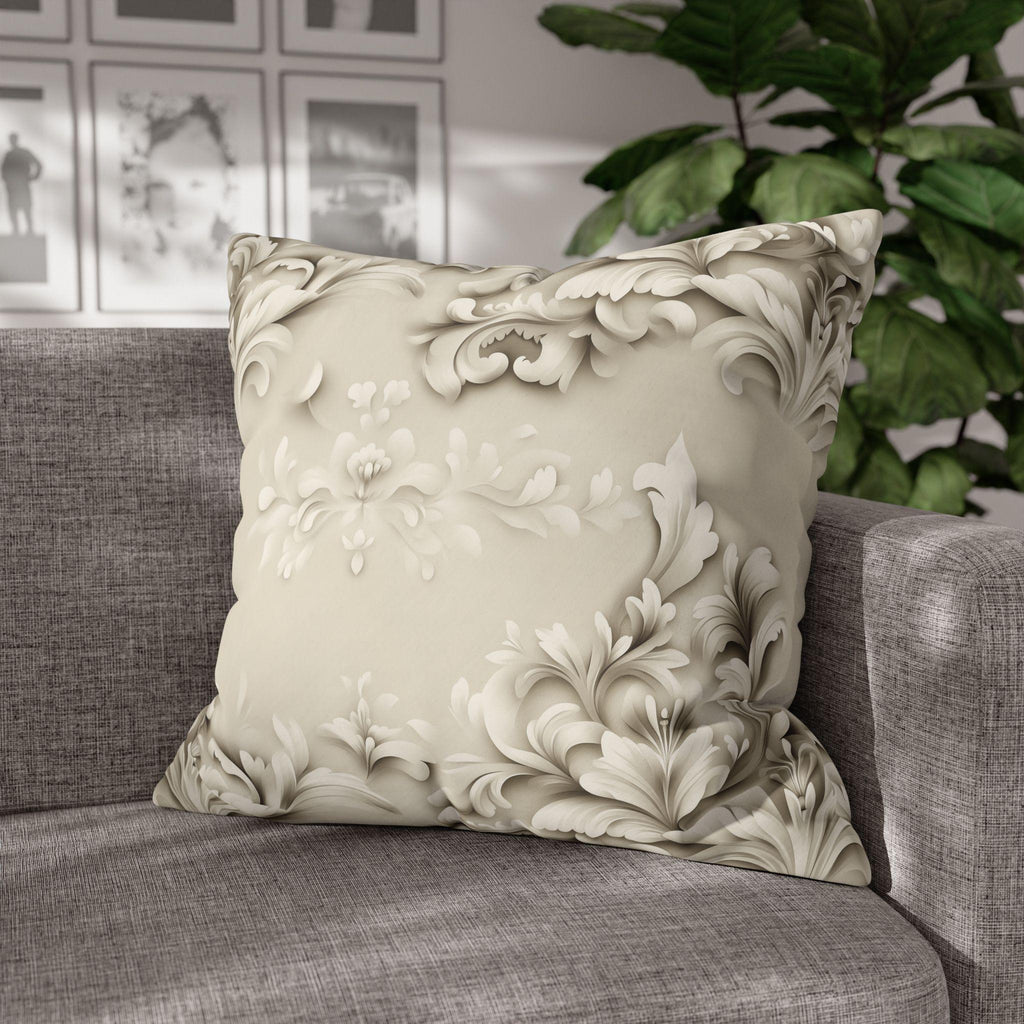 Floral Scrollwork Pillow Cover, Cream Beige Tones, Elegant Home Decor