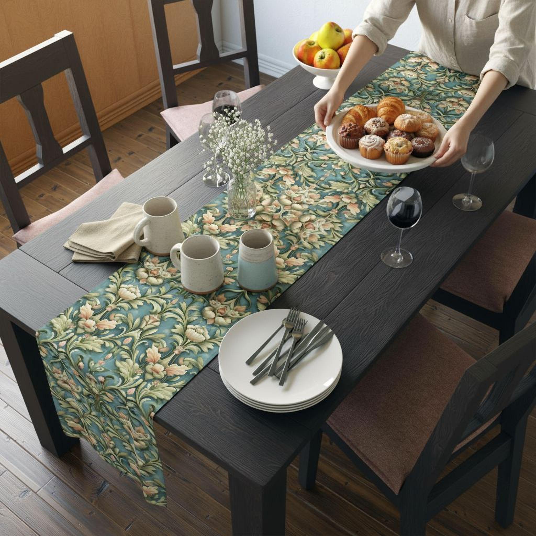 William Morris Table Runner: Vintage Style Botanical Teal Decor