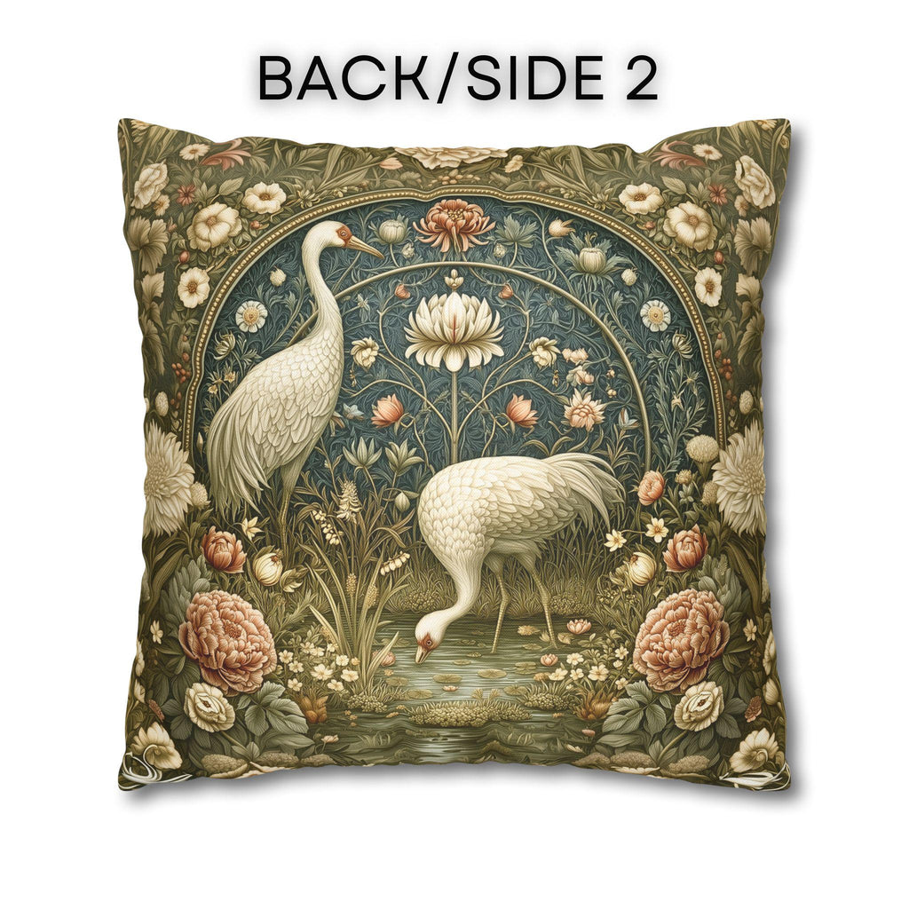 William Morris Style Throw Pillow Cover: Cranes and Marsh Botanicals