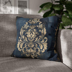 Navy Blue Damask Throw Pillow Cover: Vintage Style Gold Accent