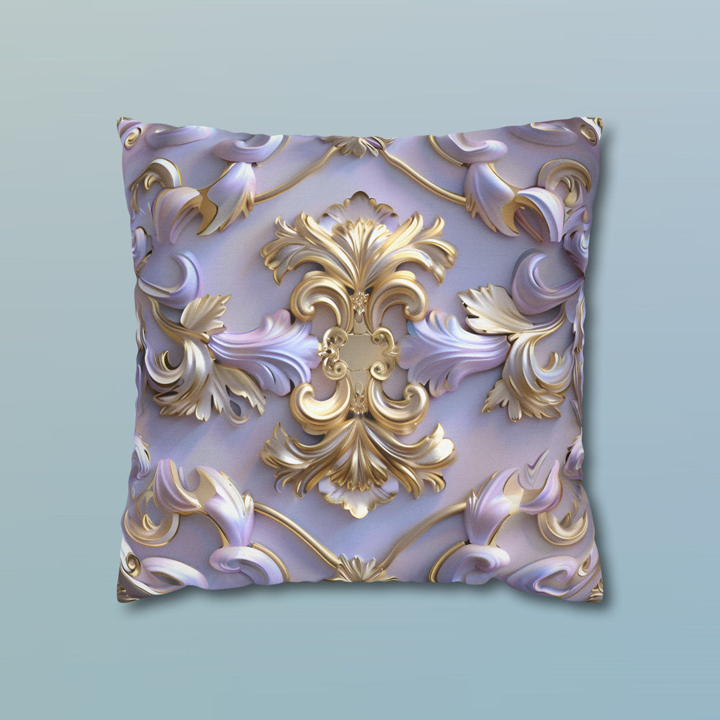 Lavender Rococo Pillow Cover: Gold & White Scrollwork French Elegance Accent Cushion Case