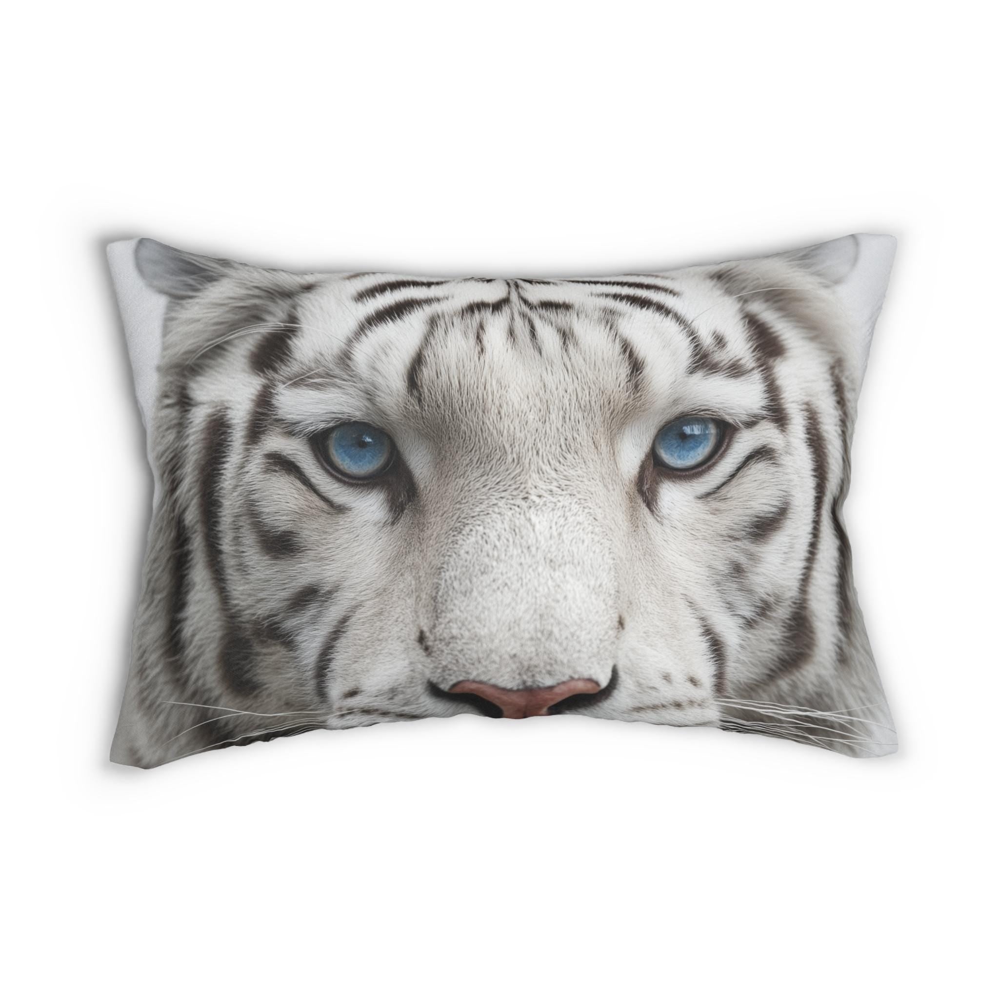 White Tiger Lumbar Pillow: Jungle Safari Accent Cushion