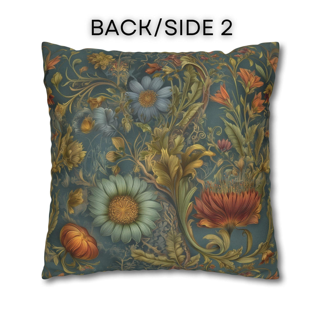 William Morris Inspired Throw Pillow Cover: Moody Teal Botanical Floral