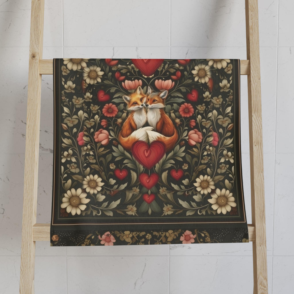 William Morris Inspired Fox Love Hand Towel: Romantic Woodland Kitchen or Bath Decor