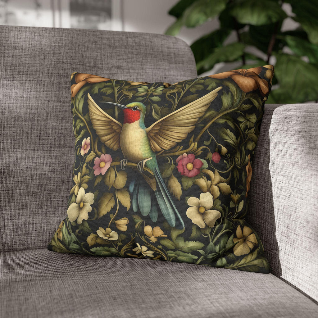 William Morris Inspired Hummingbird Floral Pillow Cover: Arts and Crafts Garden Accent