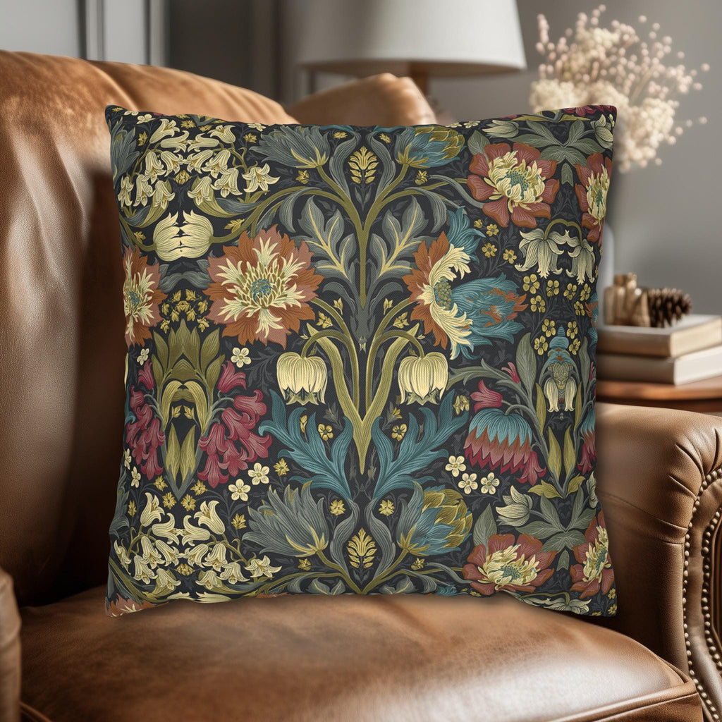 William Morris Inspired Pillow Cover: Midnight Navy Botanical Design