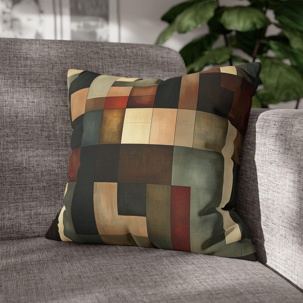 Geometric Abstract Pillowcase: Earthy Muted Tones, Modern Rustic Decor, Hand-painted Effect