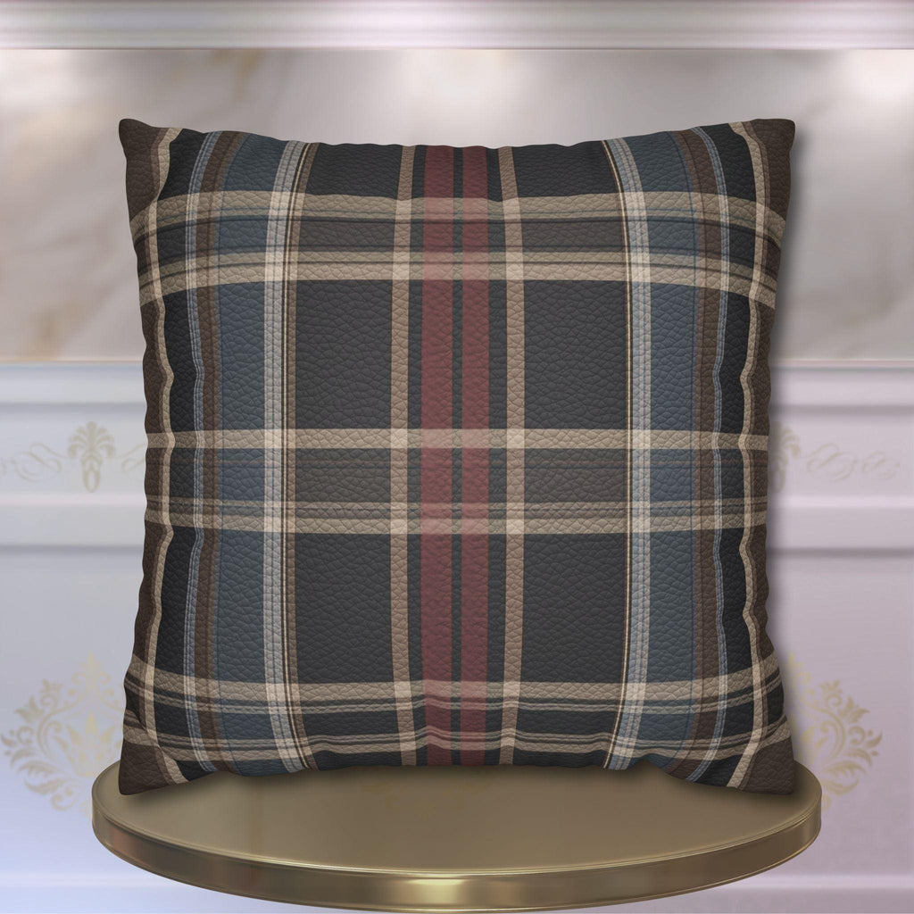Vegan Faux Suede Material Printed Pillow Cover: Modern Plaid Soft Leather-Look