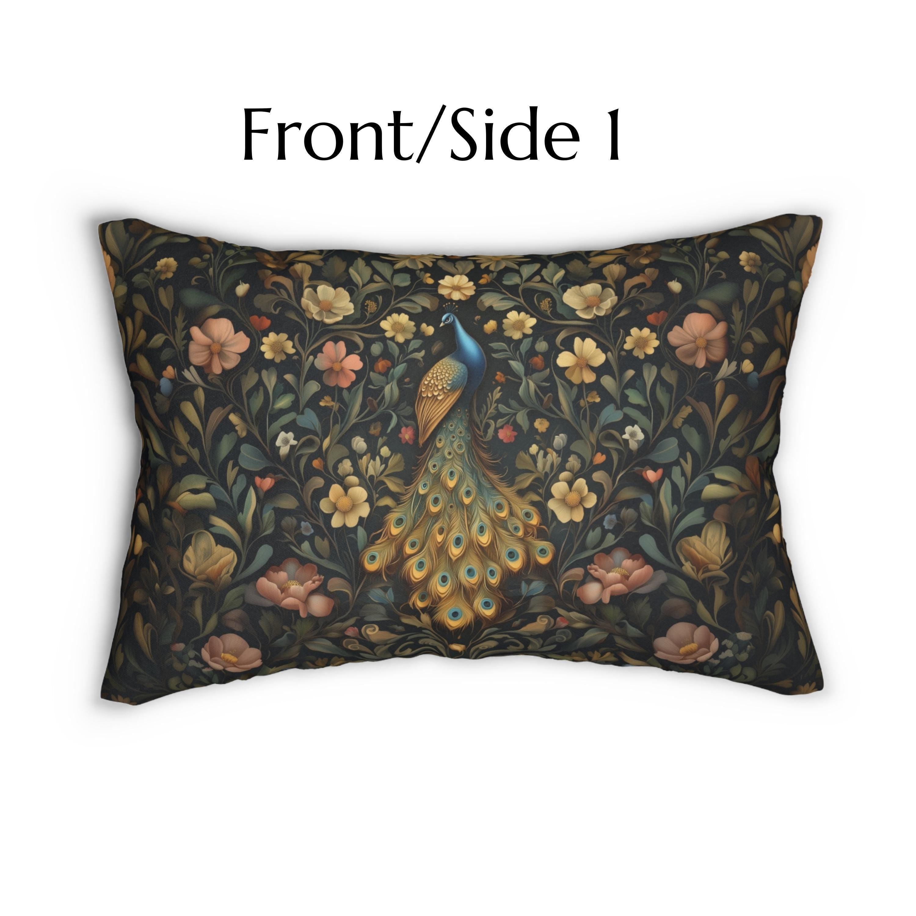 Majestic Peacock Lumbar Pillow: William Morris Vintage Style Arts and Crafts Decor