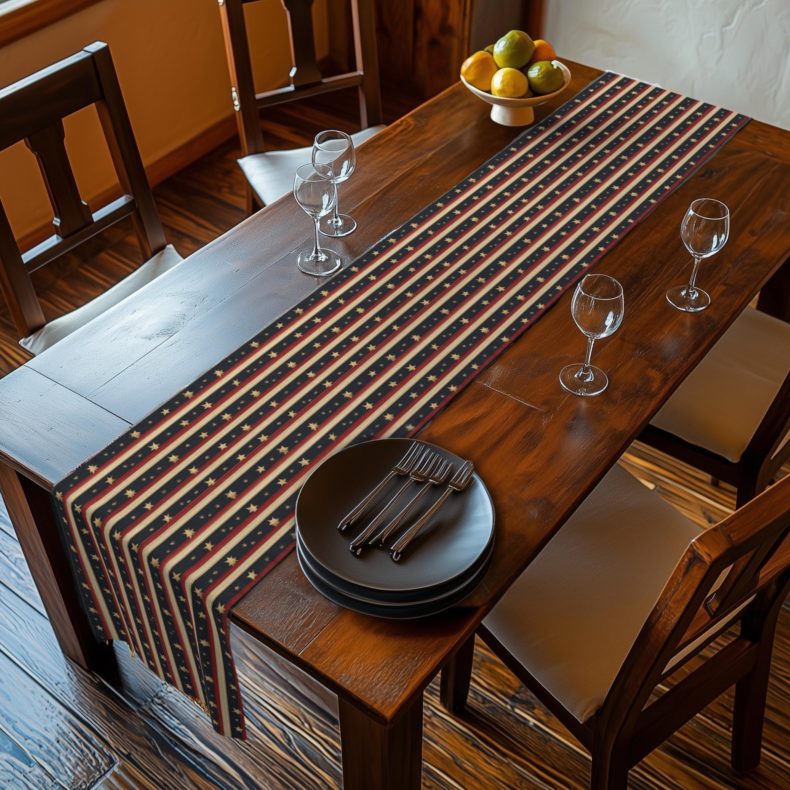 Farmhouse Patriotic Table Runner: Primitive Americana Stripe Decor