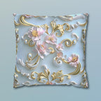 Rococo Coquette Pillow Cover: Pink Flowers, Gold Accents