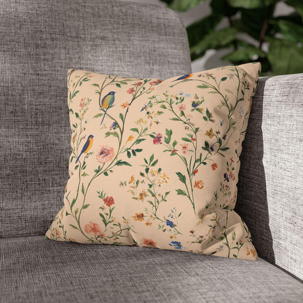 Chinoiserie Bird Pillow Cover: Vintage Style Peach Floral Cushion