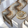 Modern Abstract Table Runner: Brown Marble Look with Gold Color Accents