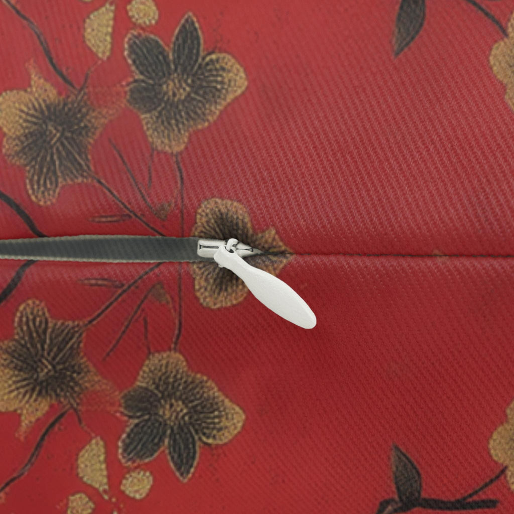 Elegant Chinoiserie Bird Lumbar Pillow: Vintage-Inspired Crimson, Black & Gold Floral Cushion Cover