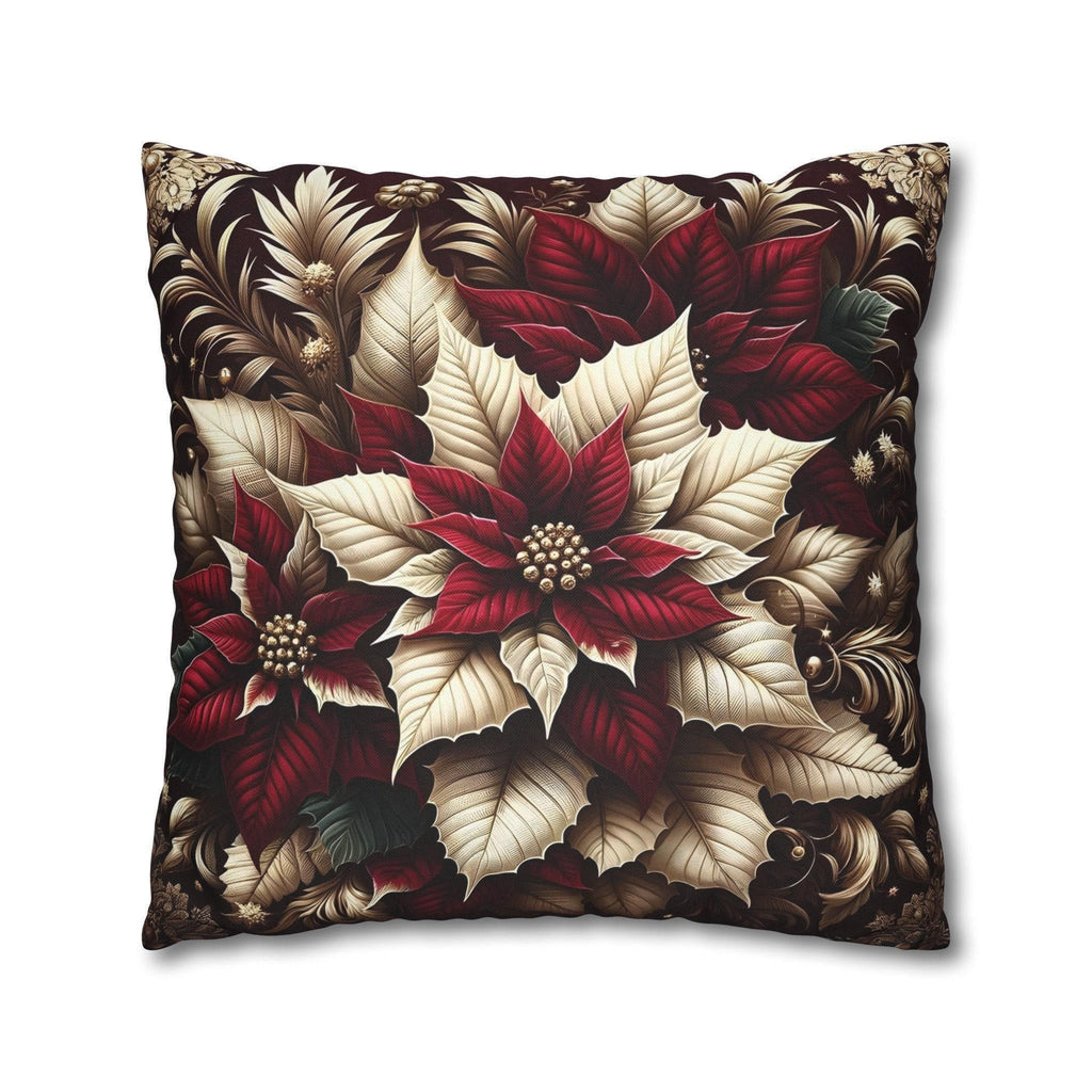 Sophisticated Burgundy & Gold Poinsettia Christmas Pillow Cover | Elegant Holiday Decor