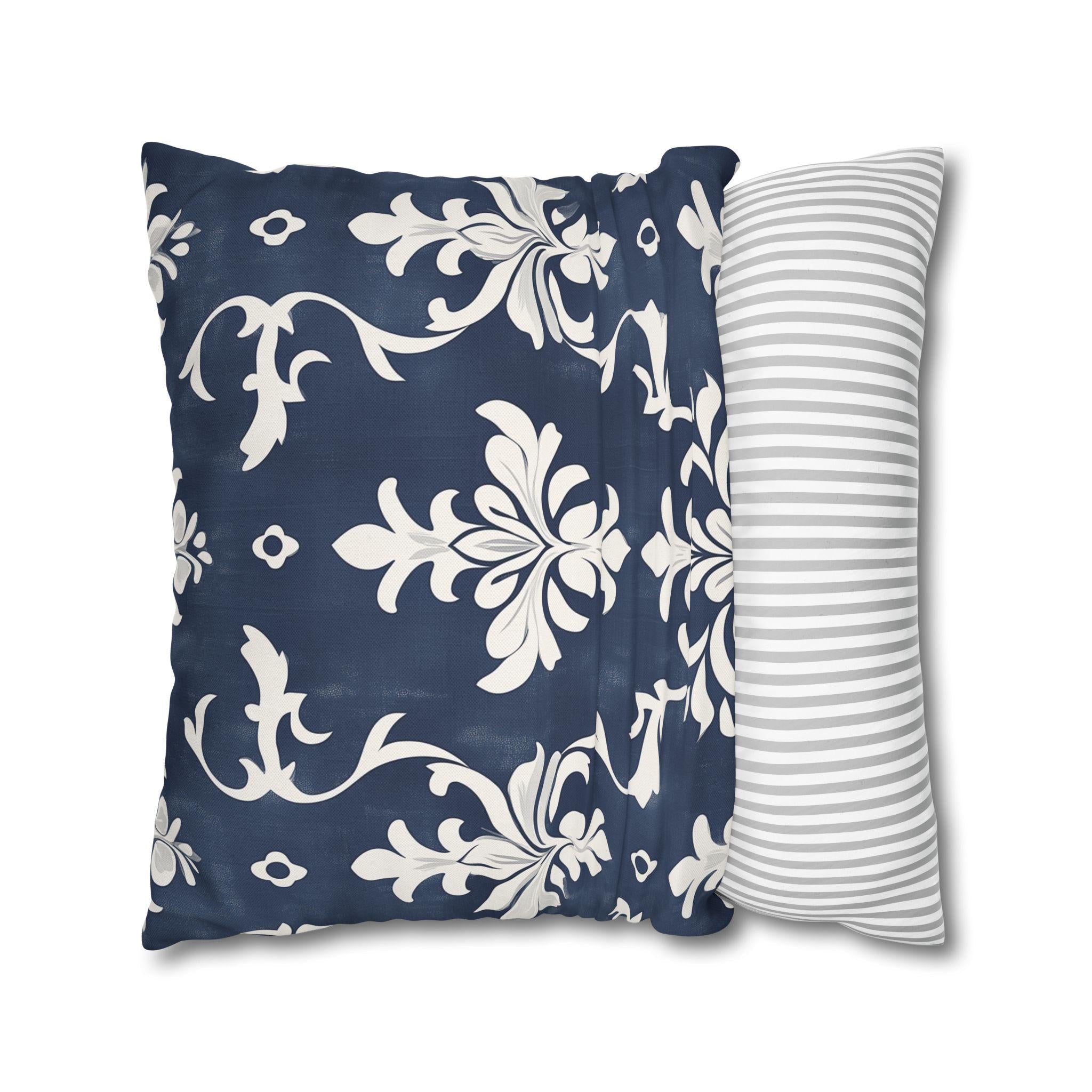 Bold Damask Pattern Pillow Cover, Navy Blue & White Elegant Home Decor