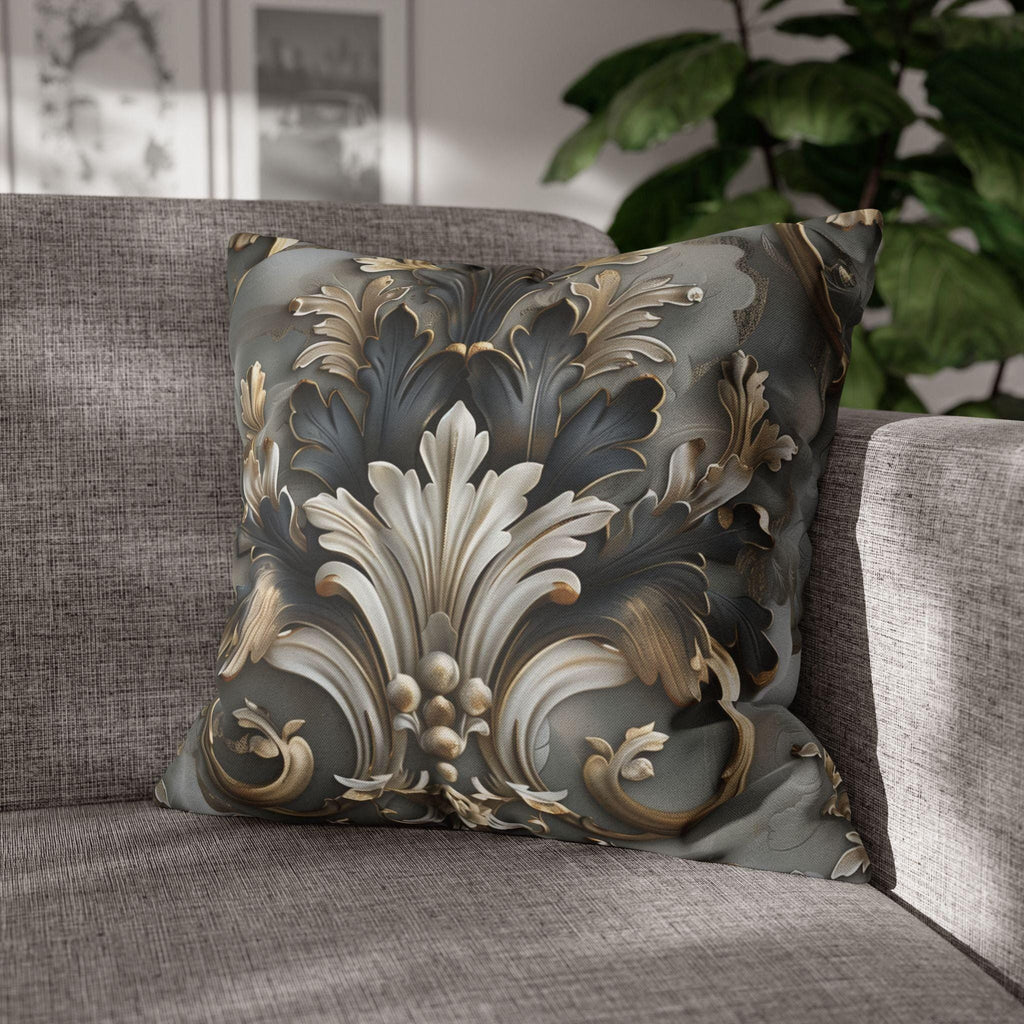 Baroque Pillow Cover: Ornate Gray, Gold, and Black Floral Design