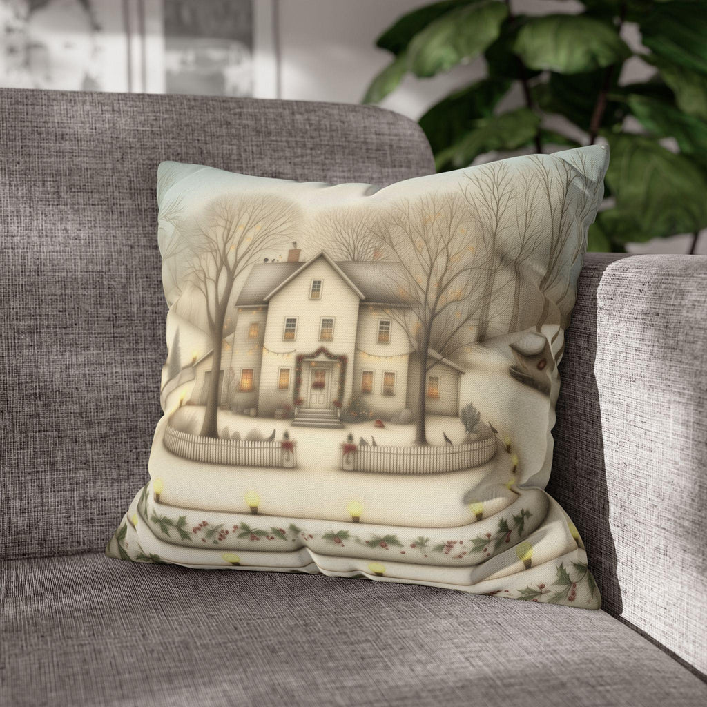 Country Farmhouse Christmas Pillow Cover: Vintage Style Winter Holiday Home Scene