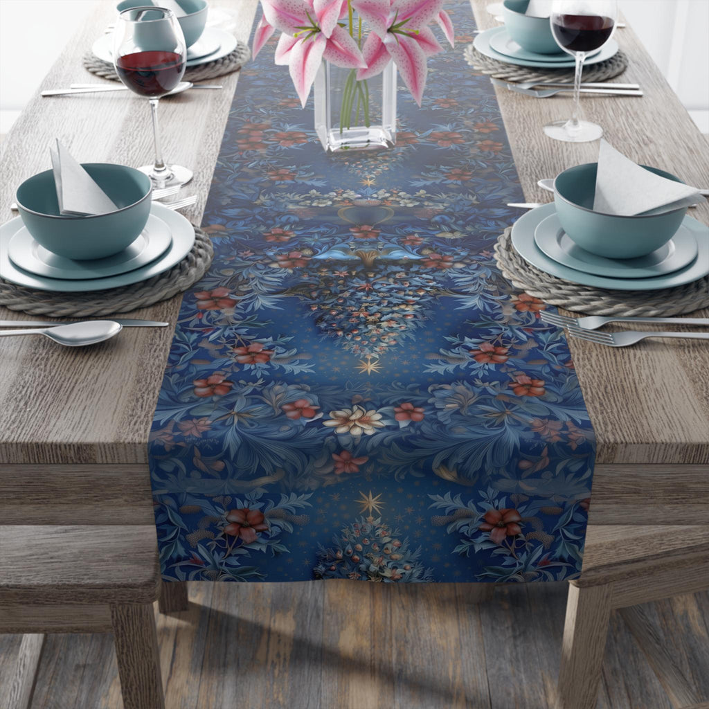 William Morris Christmas Table Runner: Navy, Crimson & Gold Holiday Decor