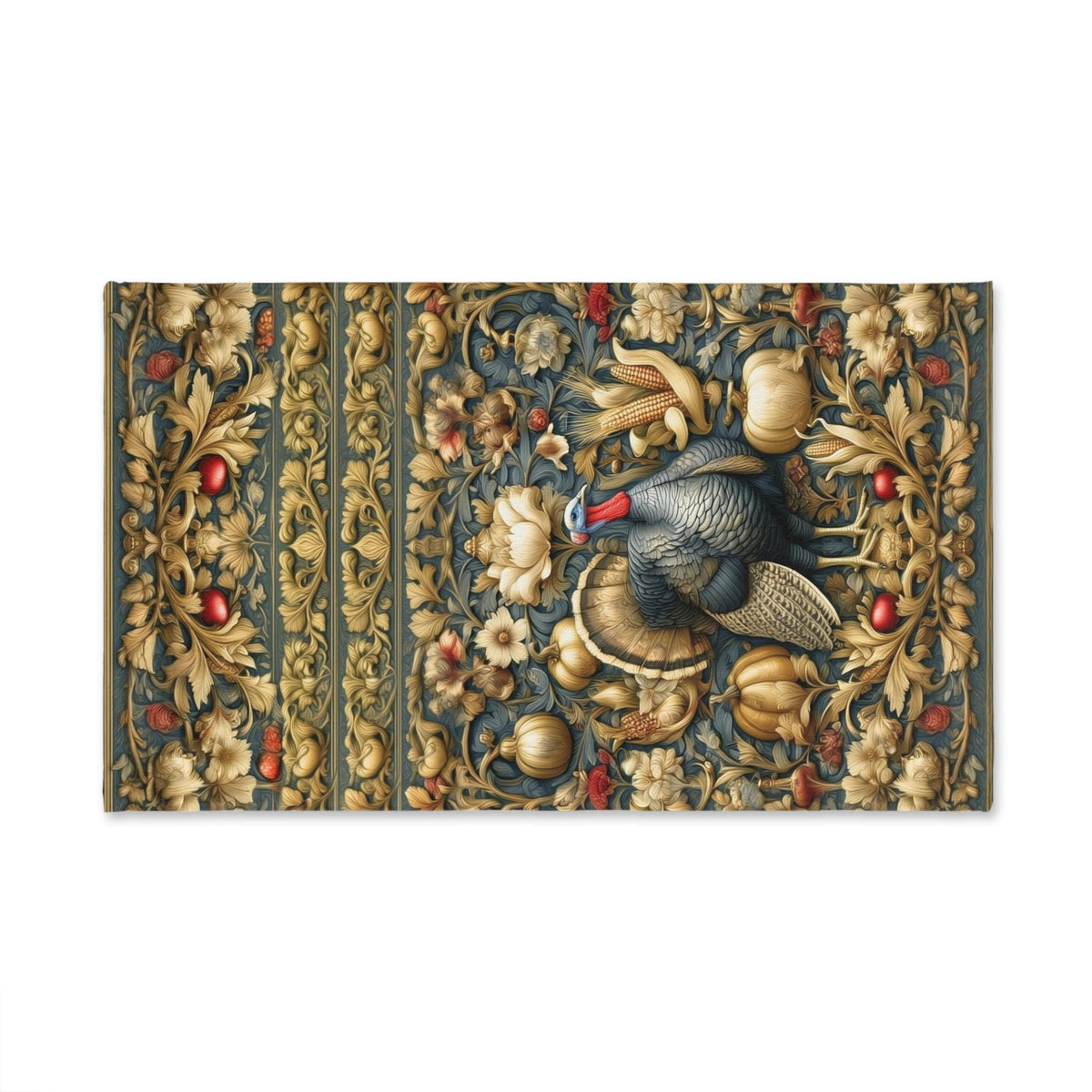 William Morris Autumn Hand Towel: Botanical Thanksgiving Turkey Decor, Grey-Blue and Gold