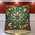 Christmas Snowflake Pillow Cover, Elegant Emerald Green and Gold Design, Luxury Cushion Cover
