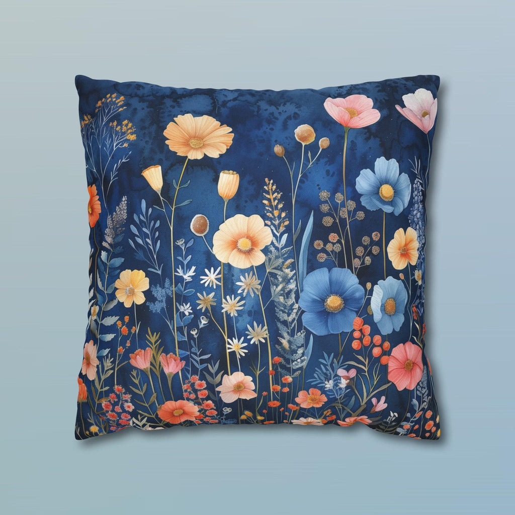Navy Blue Floral Pillow Cover: Dreamy Garden Accent