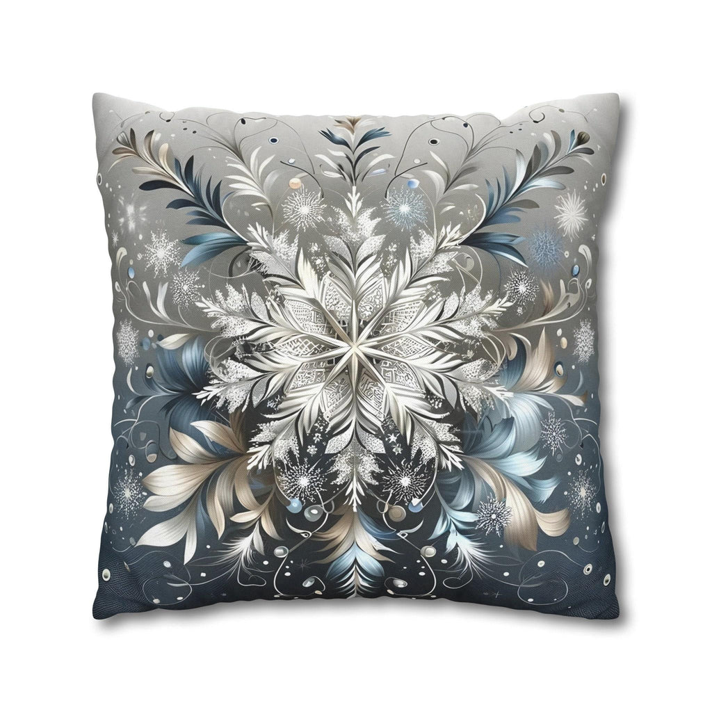 Elegant Snowflakes Throw Pillow Cover | Serene Silver & Blue Design | Sophisticated Holiday Charm