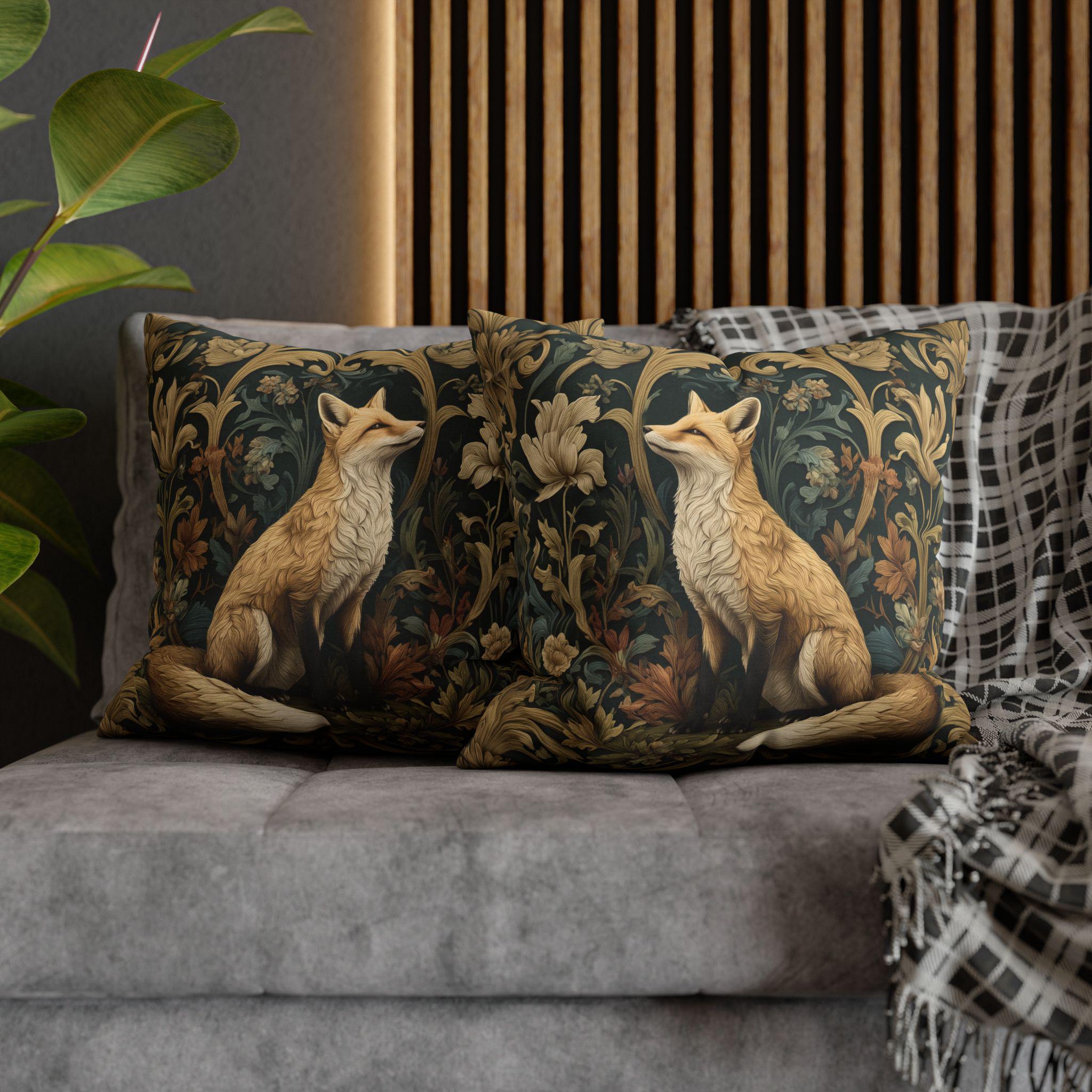 William Morris Fox Pillow Cover: Woodland Botanical Arts & Crafts Decor