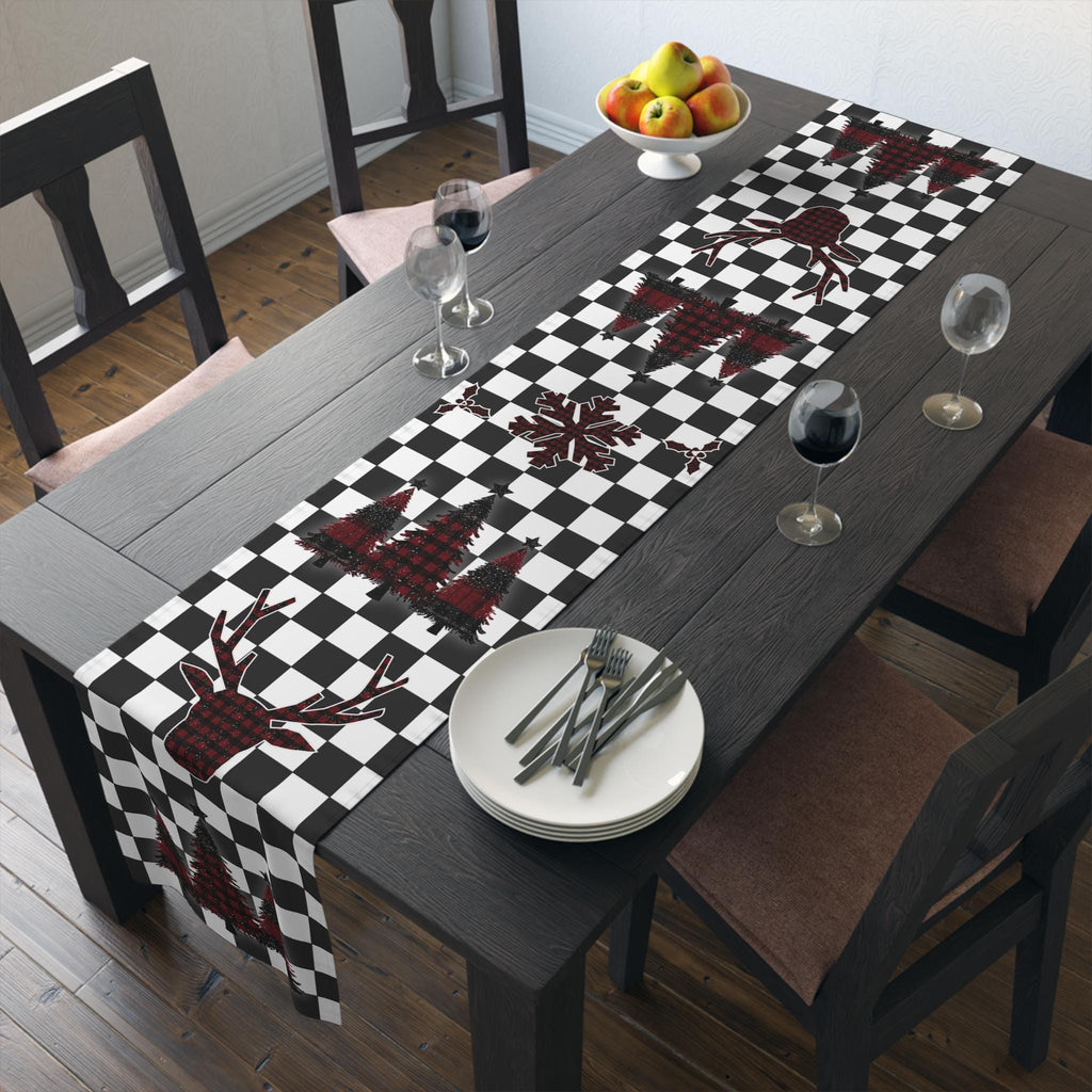 Plaid Christmas Icon Checkered Table Runner:  Modern Twist on Classic Holiday Decor