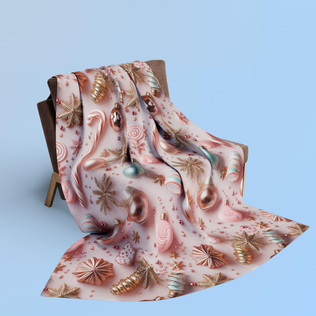 Candycore Soft Fleece Blanket, Pastel Pink, Minty Blue Whimsical Christmas Holiday Decor