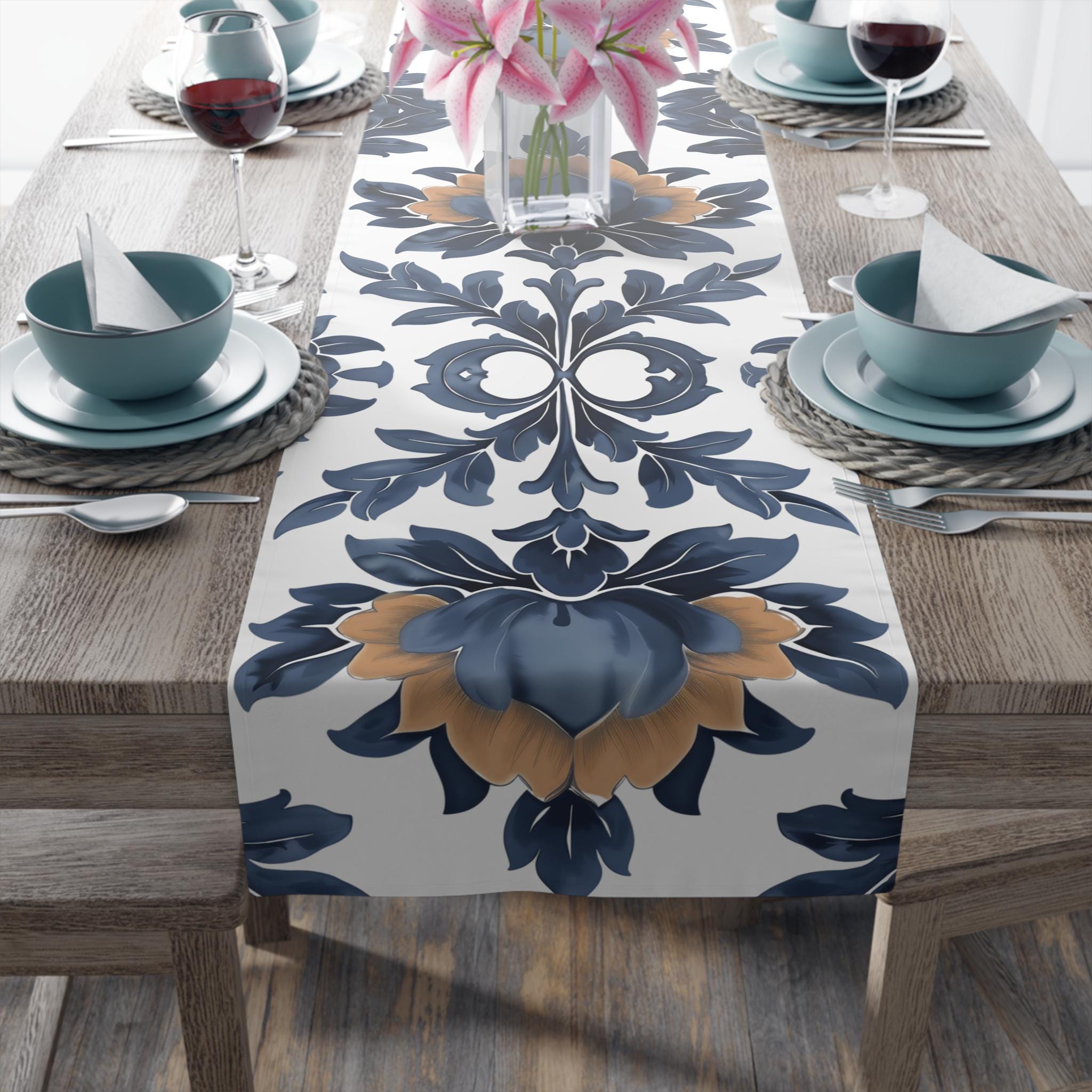 Floral French Country Table Runner: Blue Camel Farmhouse Decor