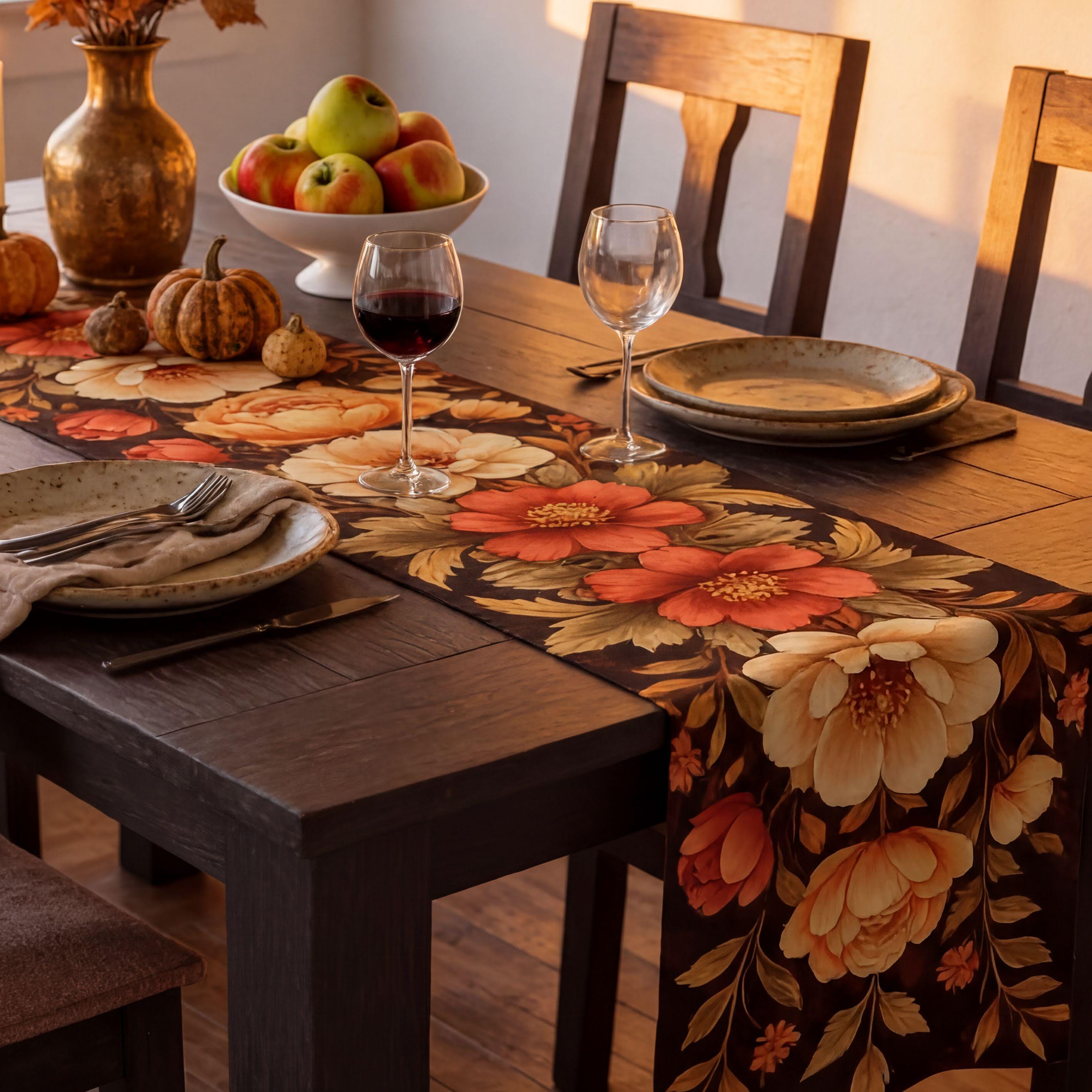 Boho Peony Table Runner: Rustic Autumn Floral for Dining