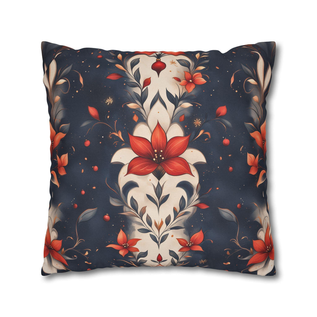 Fleur de Lis Poinsettia Pillow Cover, Holiday Floral on Navy